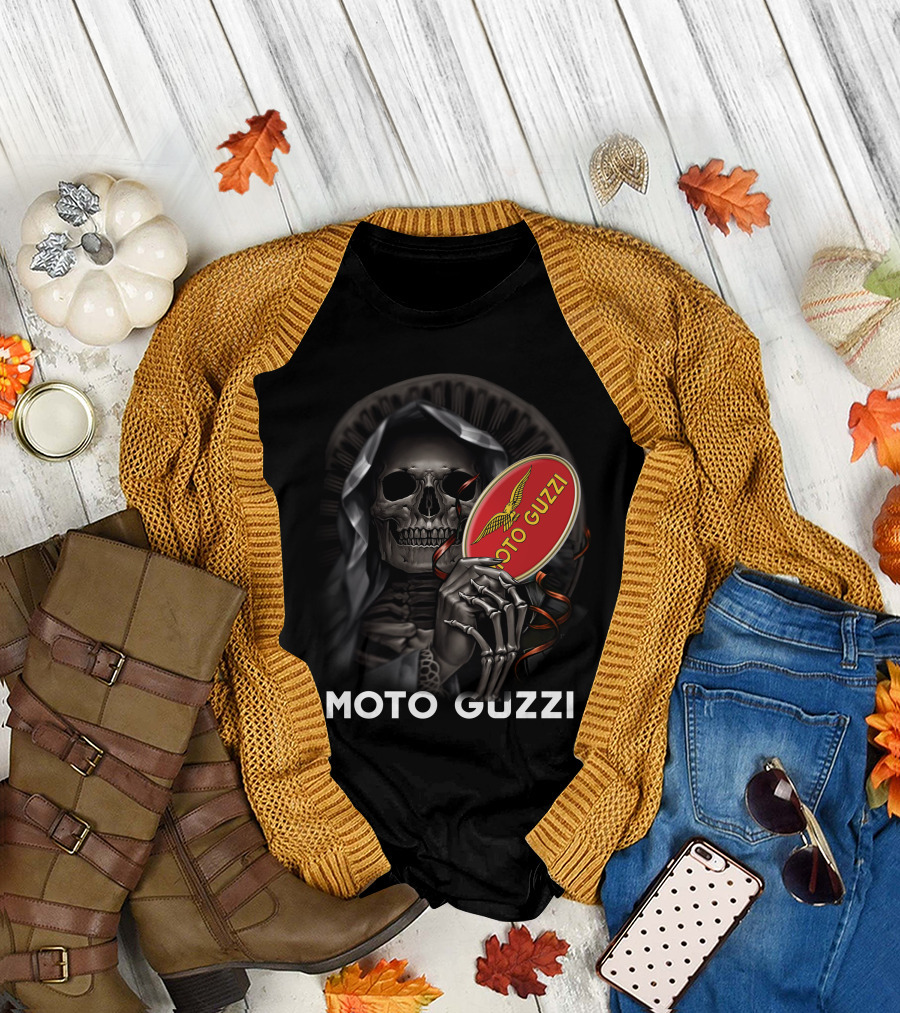 Moto Guzzi Skeleton Holding Red T-Shirt