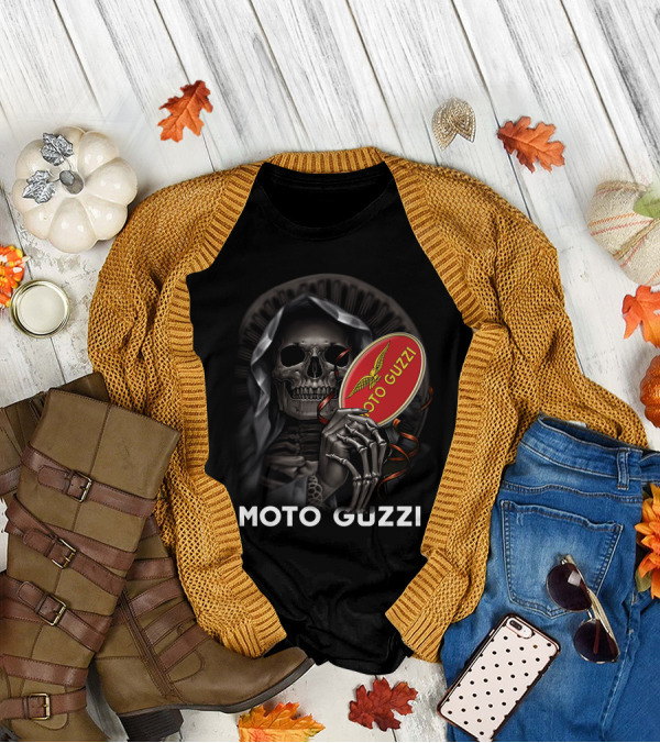 Moto Guzzi Skeleton Holding Red T-Shirt