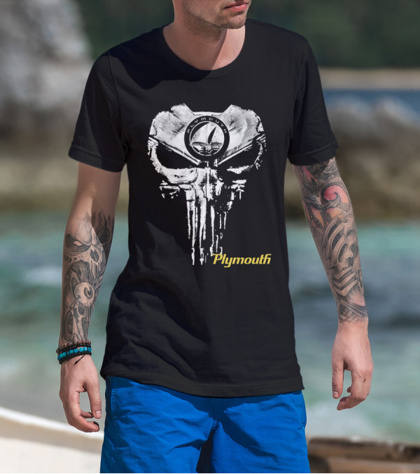 Plymouth Skull Logo Design Sailboat Theme T-Shirt