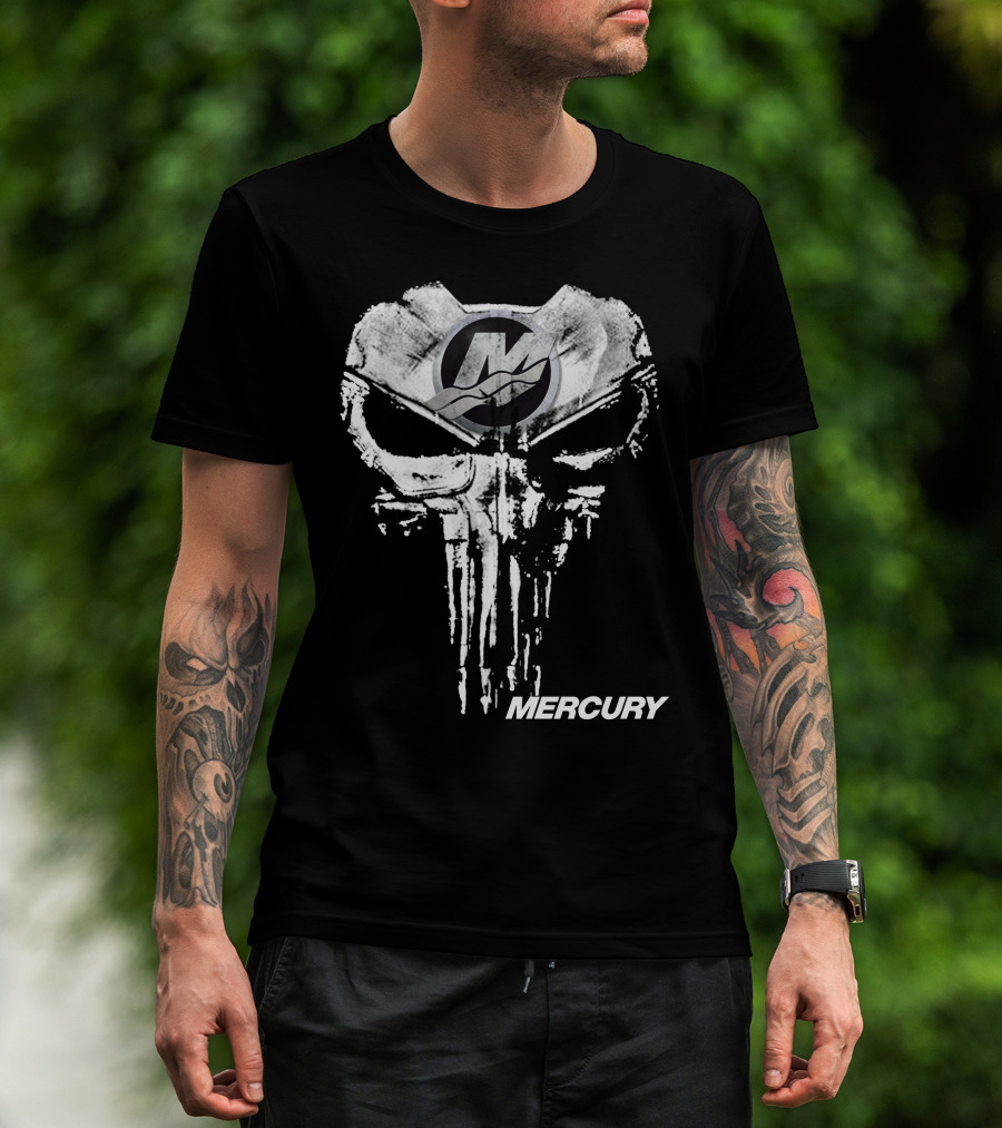 Mercury Logo With Punisher Skull Style T-Shirt