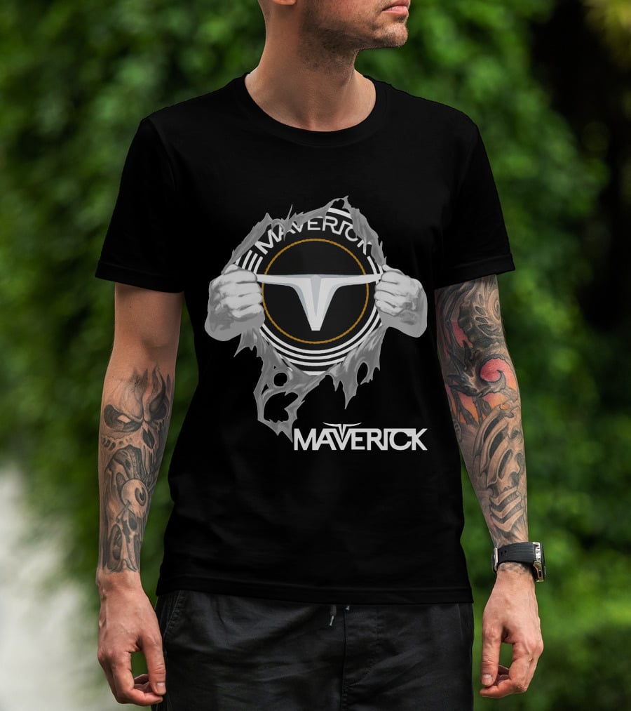 Maverick Logo With Hands Ripping Open T-Shirt
