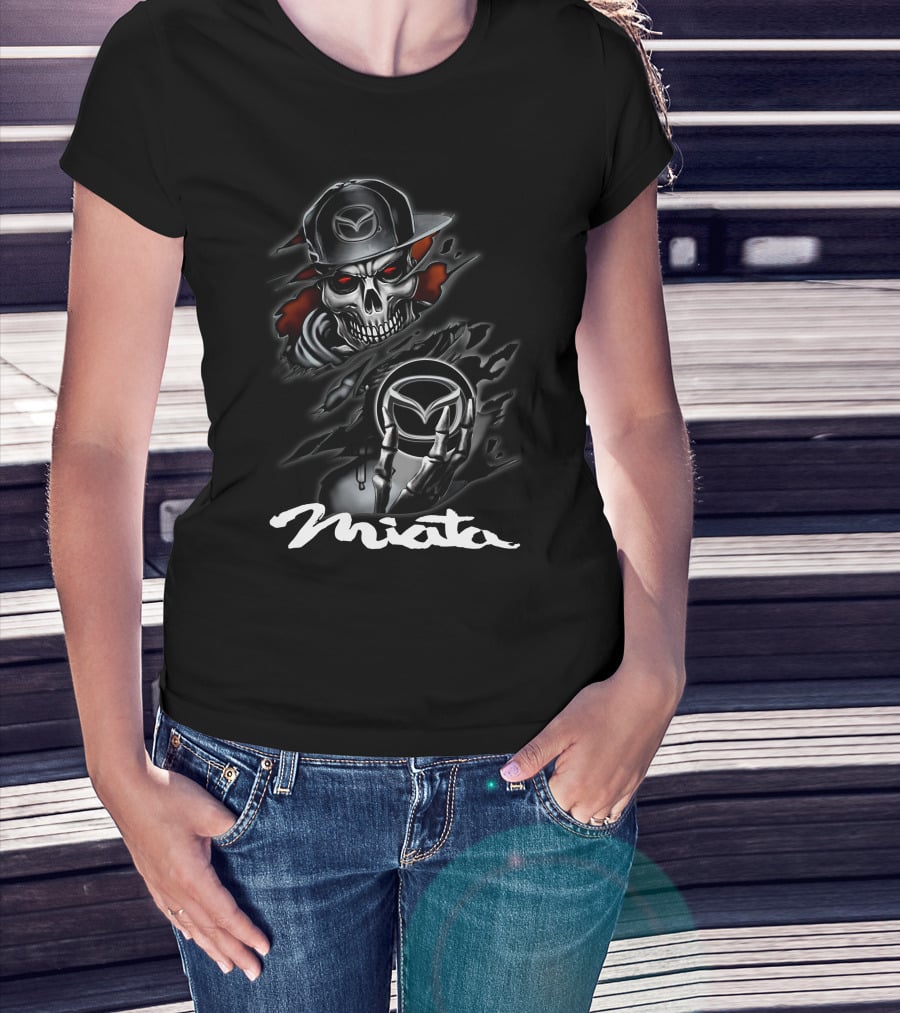 Miata Skull With Cap And Symbol Eyes T-Shirt