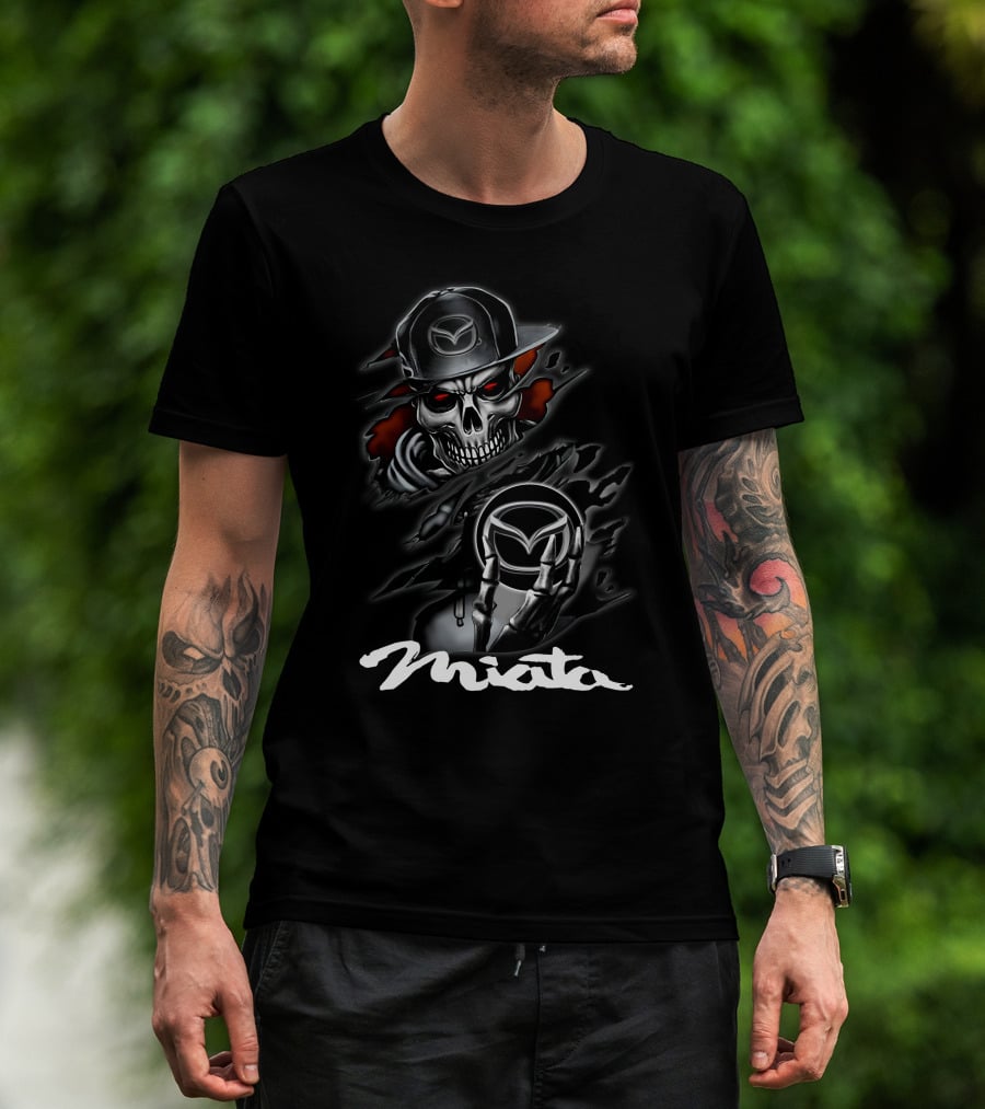 Miata Skull With Cap And Symbol Eyes T-Shirt