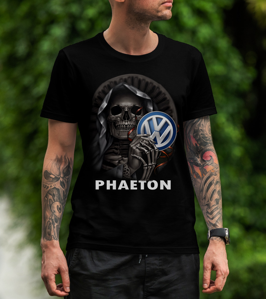 Volkswagen Phaeton Grim Reaper Skull Holding Vw Badge T-Shirt