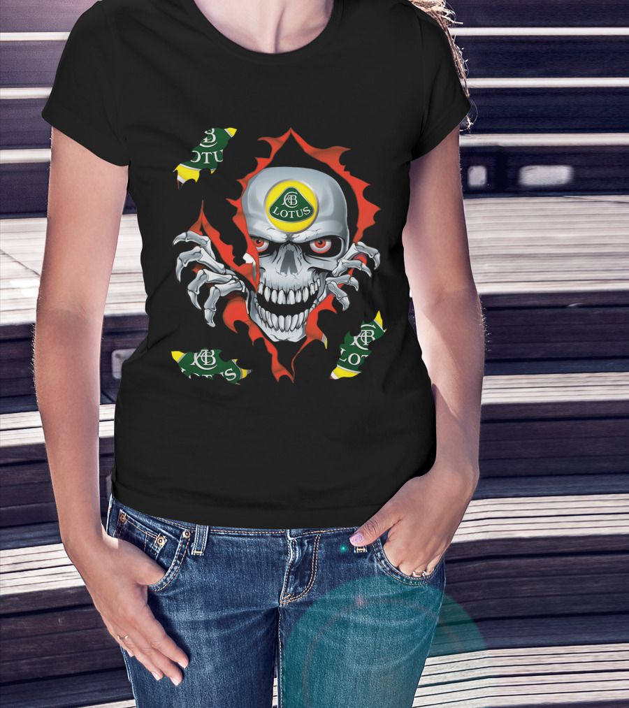 Lotus Skull With Racing Logo And Fiery T-Shirt