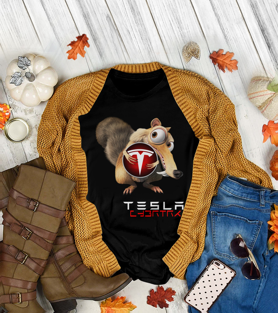 Tesla Cyb4Trk Ice Age Scrat Holding Tesla T-Shirt