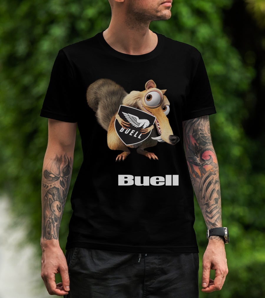 Buell Scrat Logo Iconic Character With Shield T-Shirt