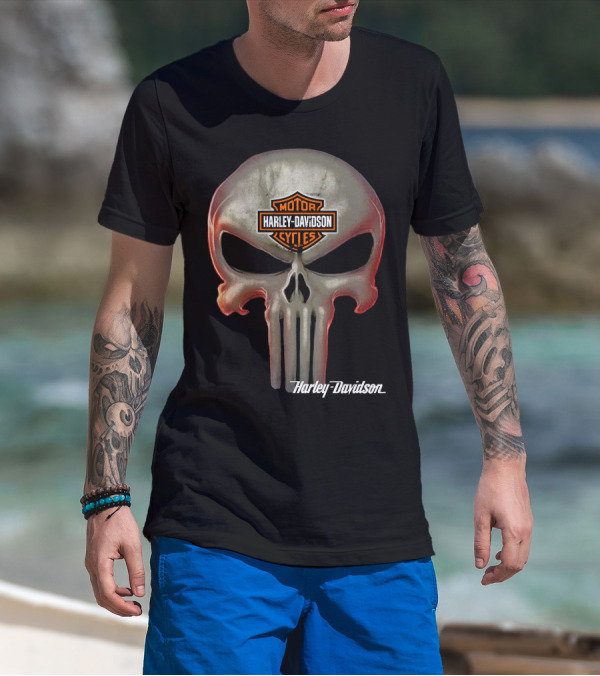 Punisher Skull Harley Davidson Motorcycles T-Shirt