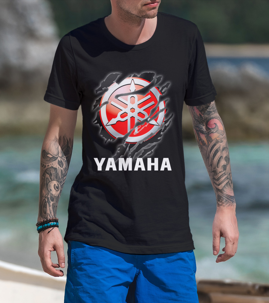 Yamaha Red And White Logo With Claw Marks T-Shirt