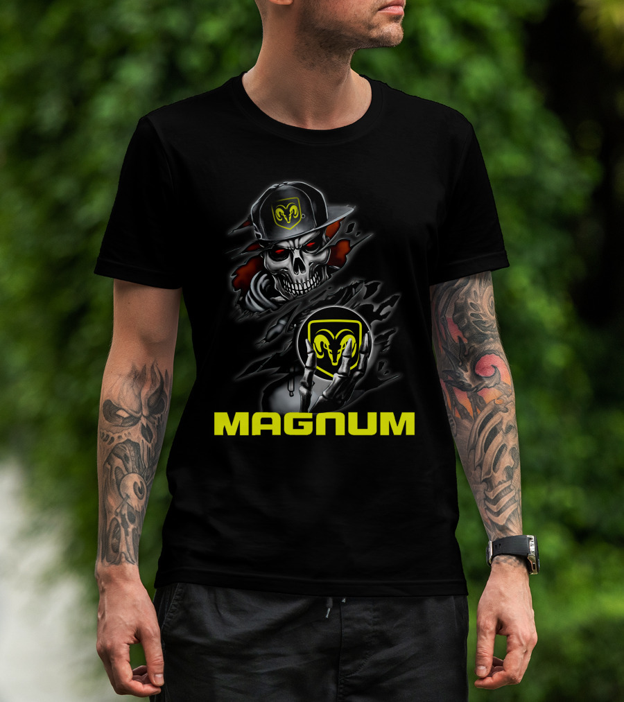 Magnum Skeleton Skull With Ram Logo מהמם T-Shirt