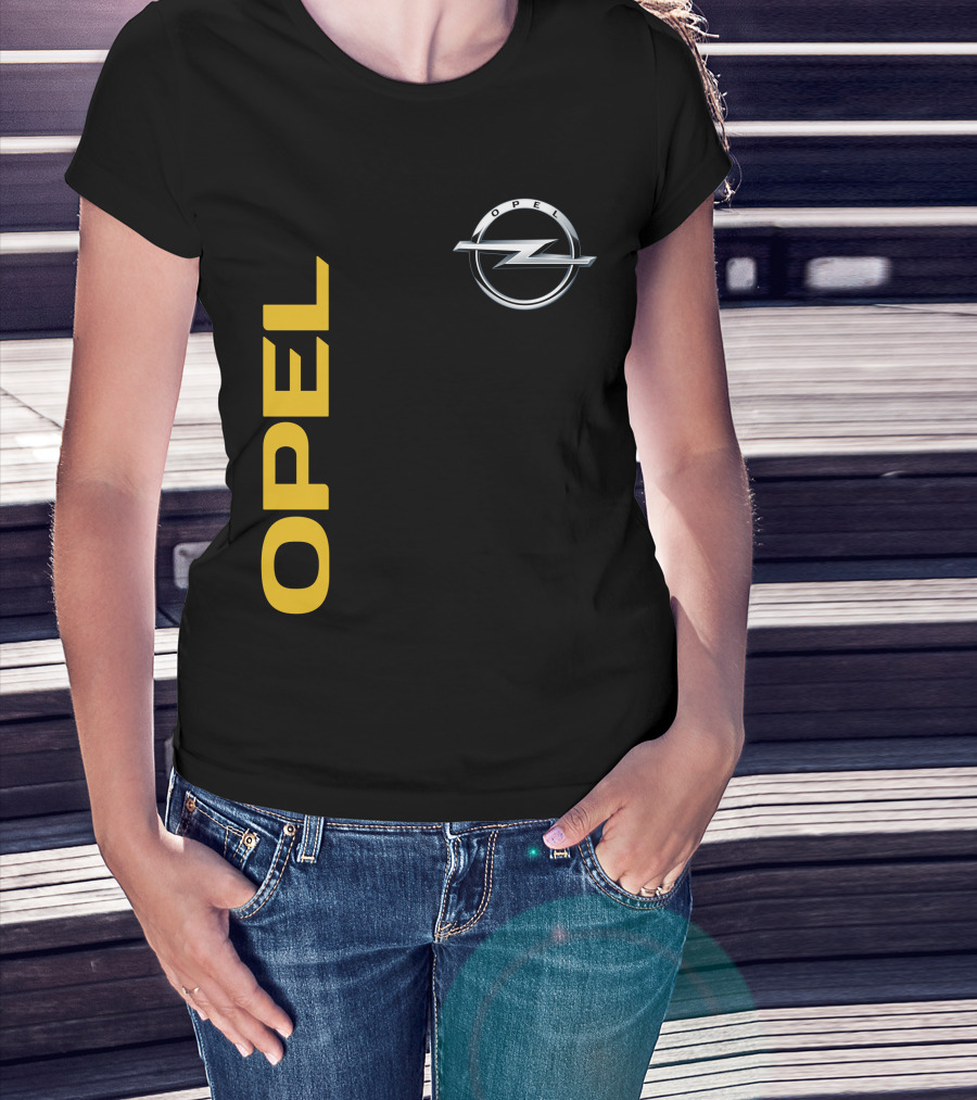 Opel Logo Vertical Text With Silver T-Shirt