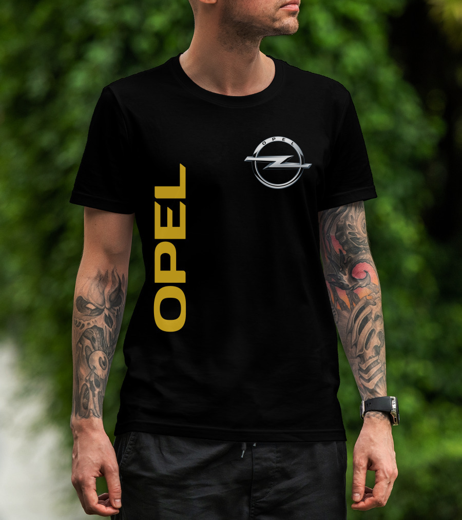 Opel Logo Vertical Text With Silver T-Shirt