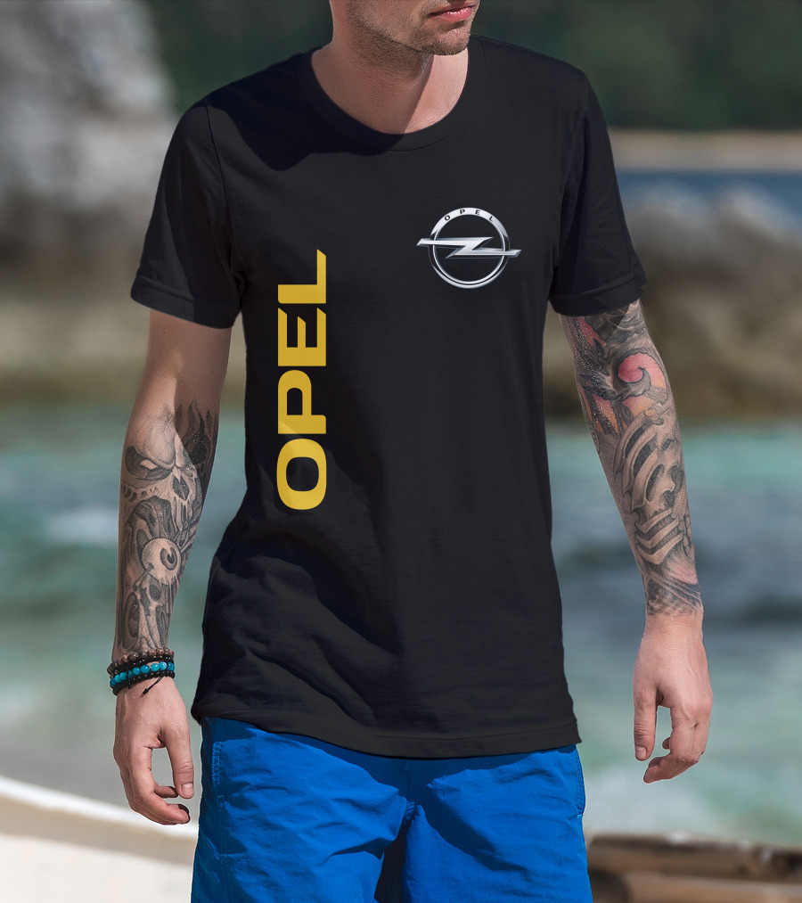 Opel Logo Vertical Text With Silver T-Shirt