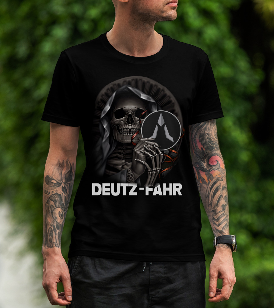 Deutz Fahr Grim Reaper Skeleton Cloaked Holding T-Shirt