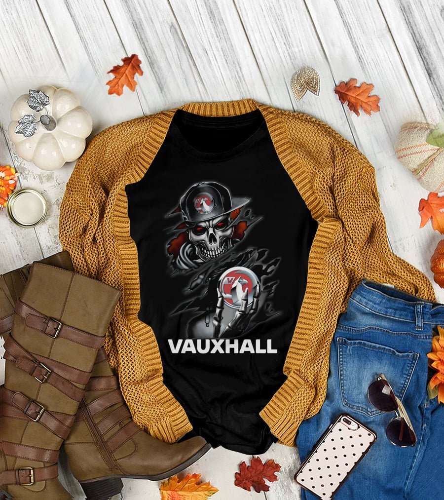 Vauxhall Skull And Logo Design With Hat And Claw Motif T-Shirt