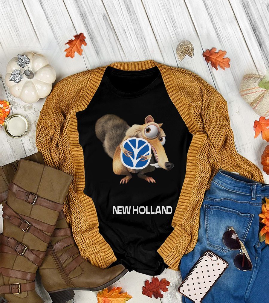 New Holland 09 Featuring Character Holding Blue Logo T-Shirt