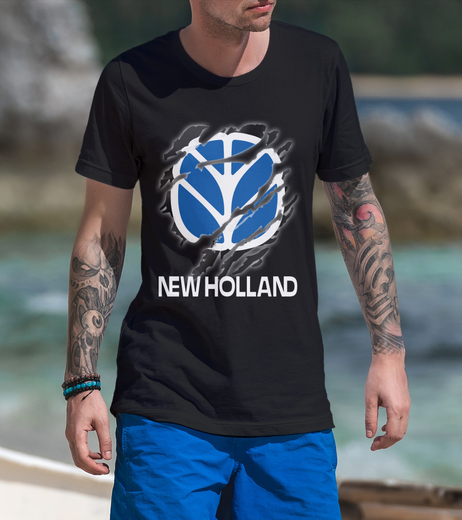 New Holland Blue Logo Ripped Effect T-Shirt