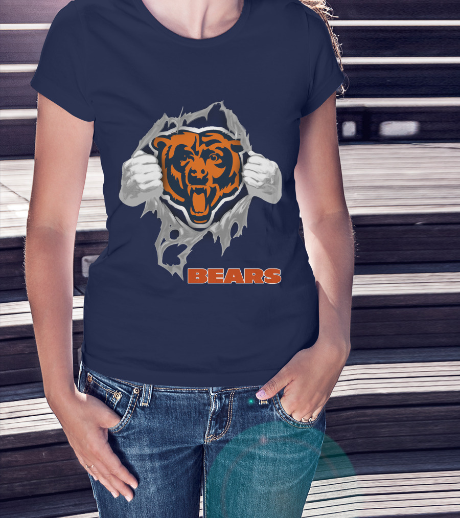 Chicago Bears Logo: Fierce Bear Ripping Through With Orange And Blue T-Shirt