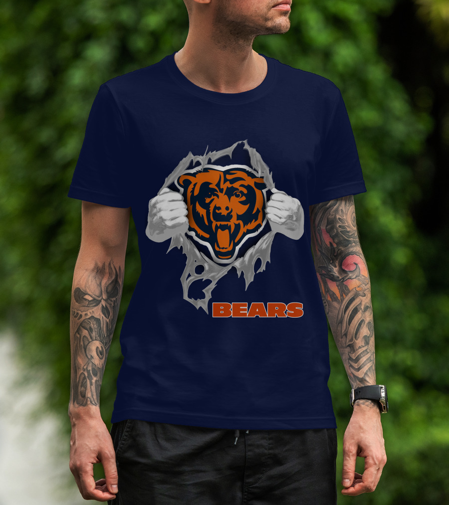 Chicago Bears Logo: Fierce Bear Ripping Through With Orange And Blue T-Shirt