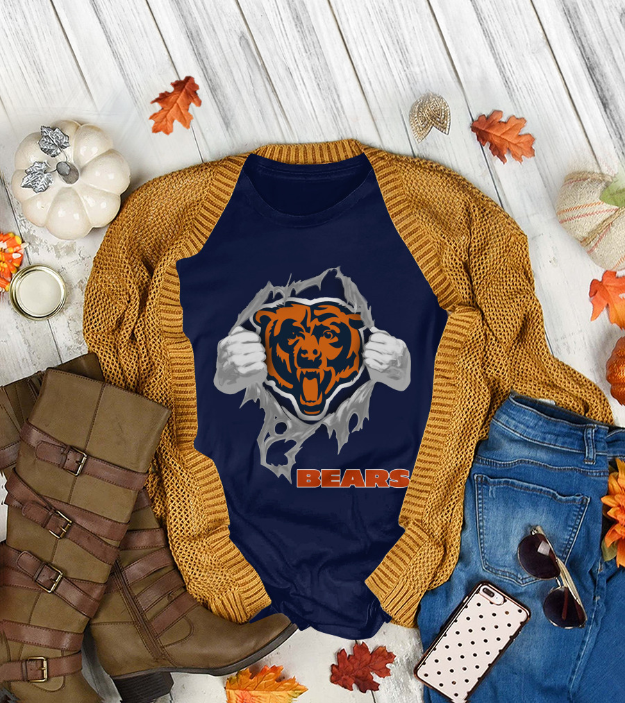 Chicago Bears Logo: Fierce Bear Ripping Through With Orange And Blue T-Shirt