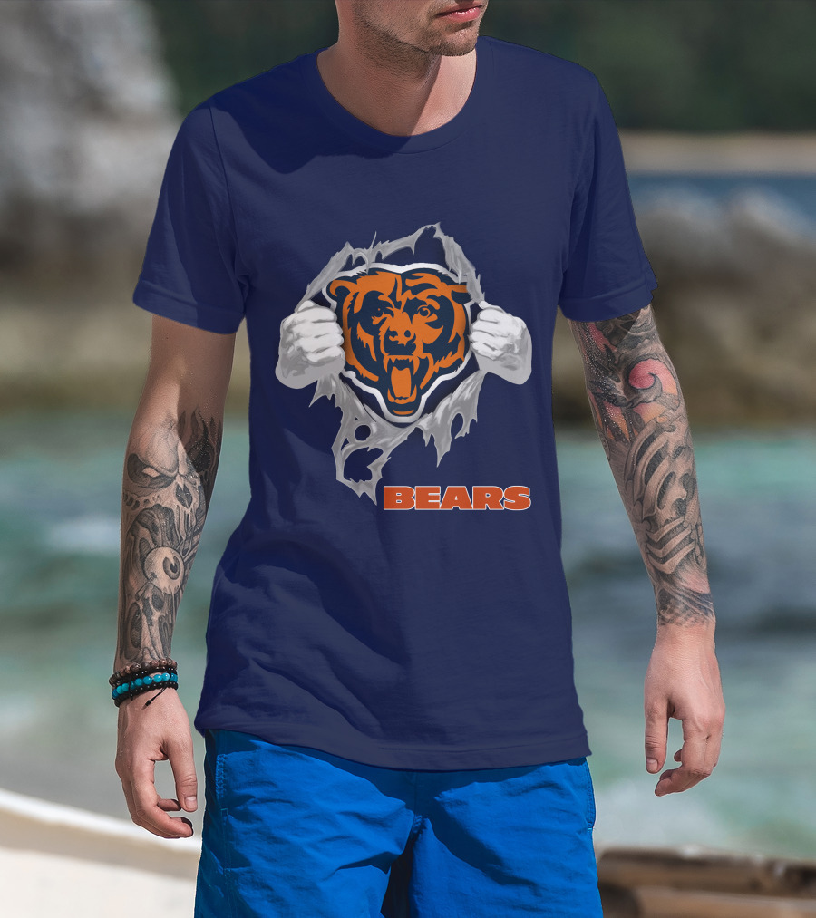 Chicago Bears Logo: Fierce Bear Ripping Through With Orange And Blue T-Shirt