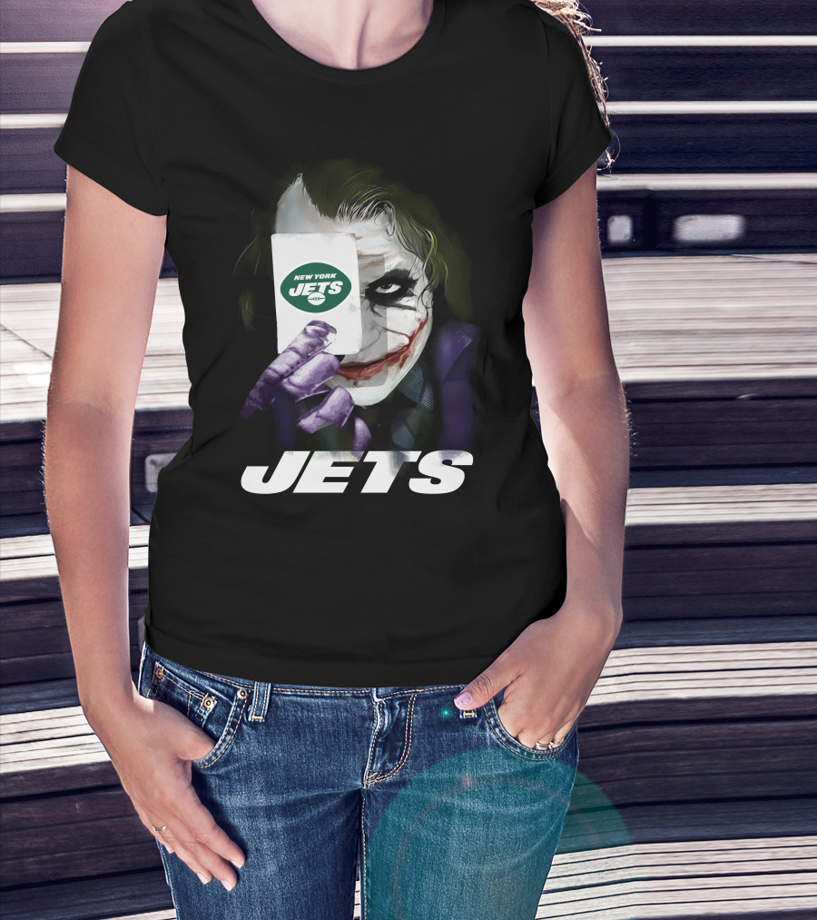 New York Jets Joker Card Face Holding License Plate Style T-Shirt