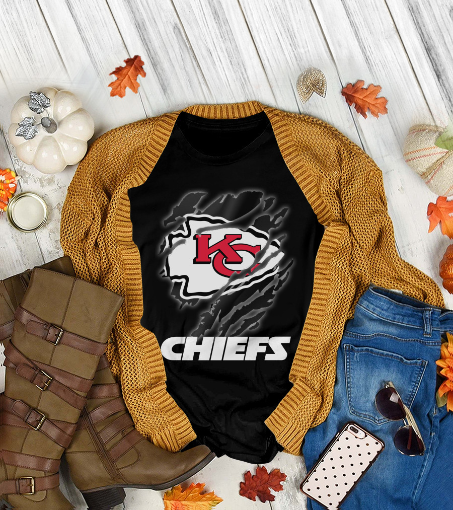Chiefs Kc Red Emblem With Claw Marks T-Shirt