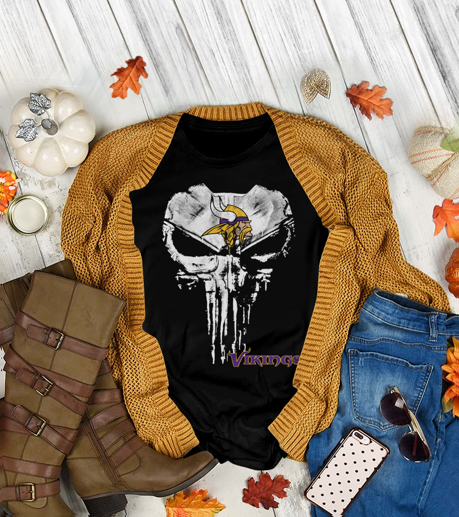 Vikings Punisher Skull Logo Fusion T-Shirt