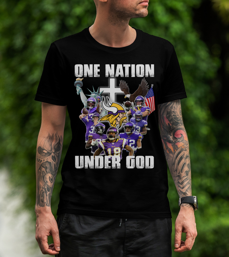 Vikings One Nation Under God Nfl Players Liberty Eagle Flag Cross T-Shirt