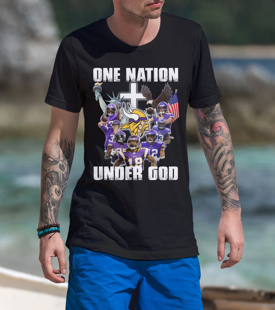 Vikings One Nation Under God Nfl Players Liberty Eagle Flag Cross T-Shirt