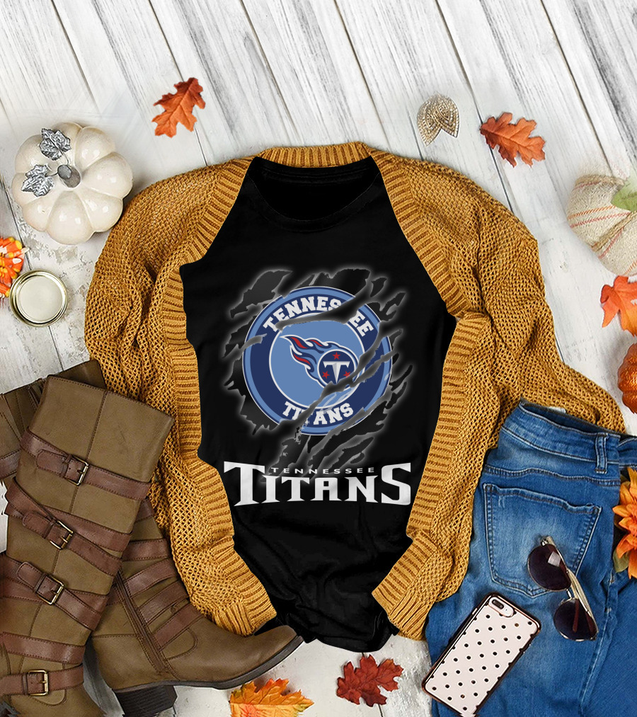 Tennessee Titans Logo And Text With Claw Marks T-Shirt