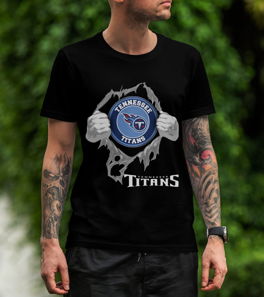 Tennessee Titans Football Logo With Torn Effect And Hands T-Shirt