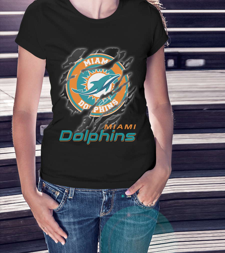 Miami Dolphins Logo With Claw Marks T-Shirt