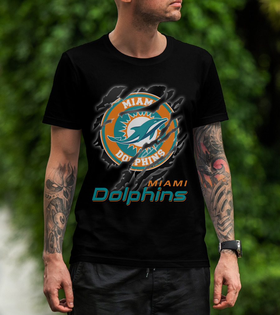 Miami Dolphins Logo With Claw Marks T-Shirt