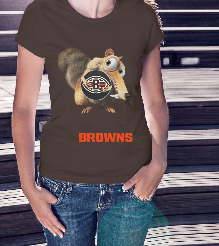 Browns 09 Animated Character Holding Football T-Shirt