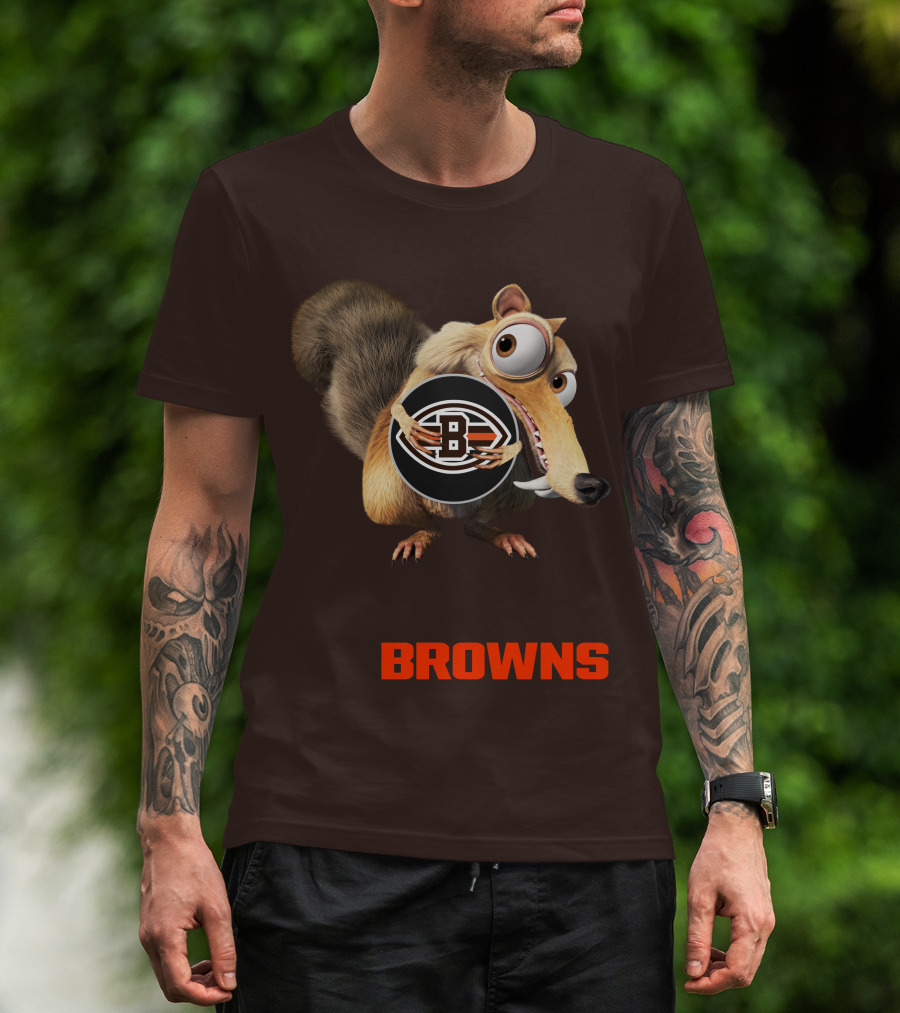 Browns 09 Animated Character Holding Football T-Shirt