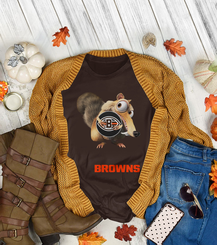 Browns 09 Animated Character Holding Football T-Shirt