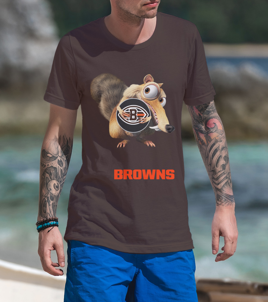 Browns 09 Animated Character Holding Football T-Shirt