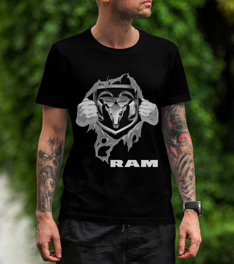 Ram 03 Logo With Bold Shield And Ripped Effect T-Shirt