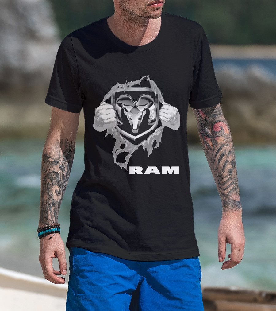 Ram 03 Logo With Bold Shield And Ripped Effect T-Shirt