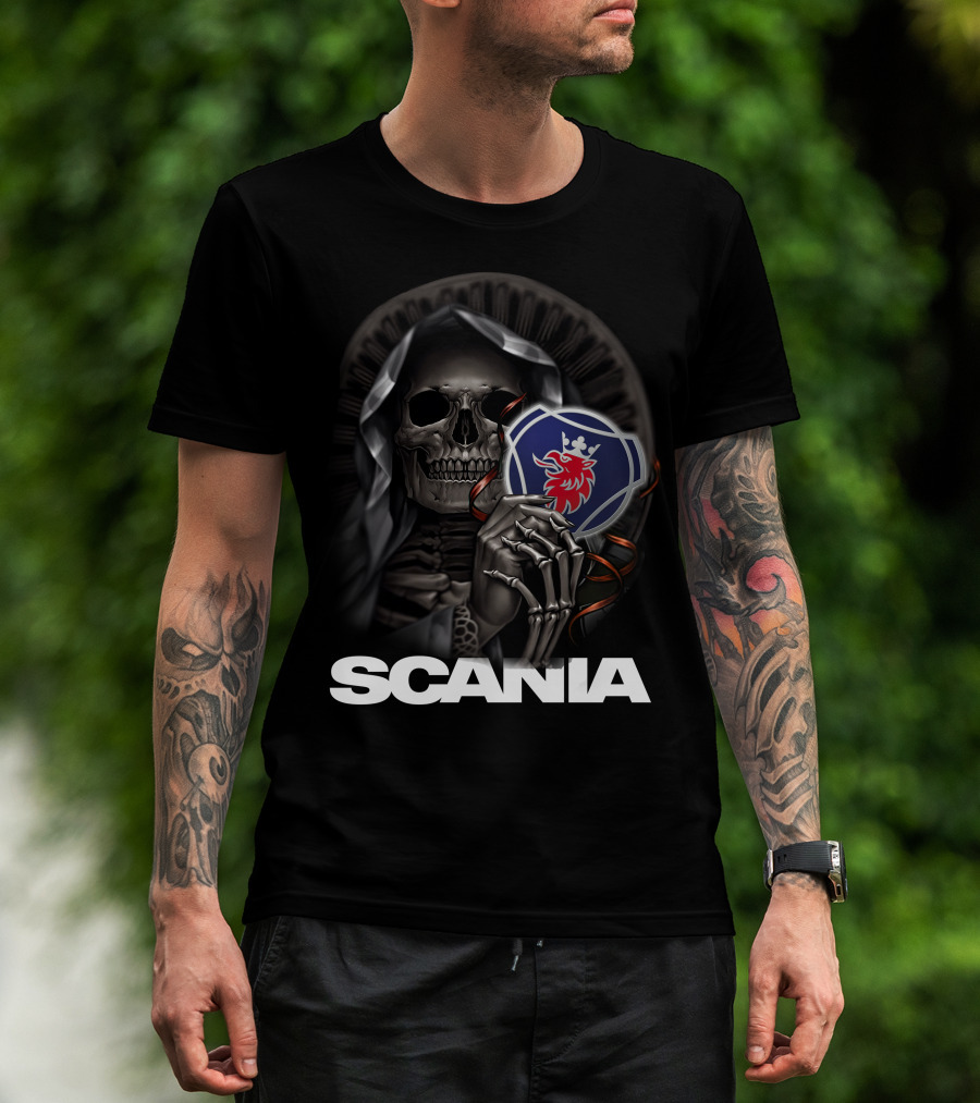 Scania Grim Reaper With Emblem And Hooded Skeleton T-Shirt