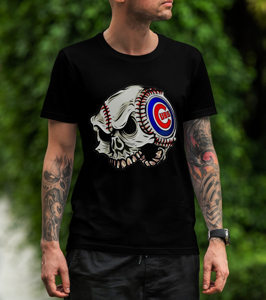 Cubs Baseball Skull T-Shirt