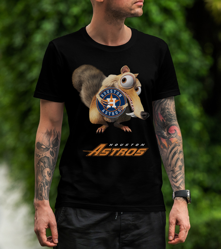 Houston Astros Ice Age Crossover With Iconic Character Holding T-Shirt