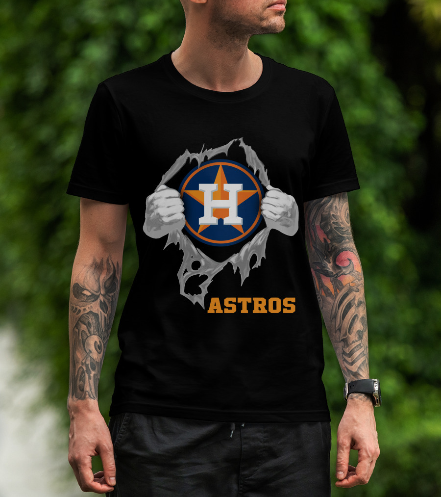 Astros Team Logo With Hands Ripping Open T-Shirt