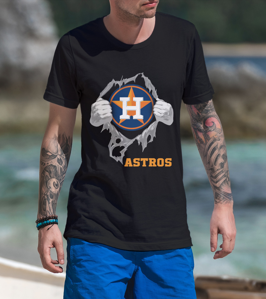 Astros Team Logo With Hands Ripping Open T-Shirt