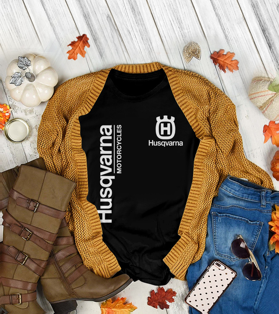 Husqvarna Motorcycles Vertical Text With Icon T-Shirt