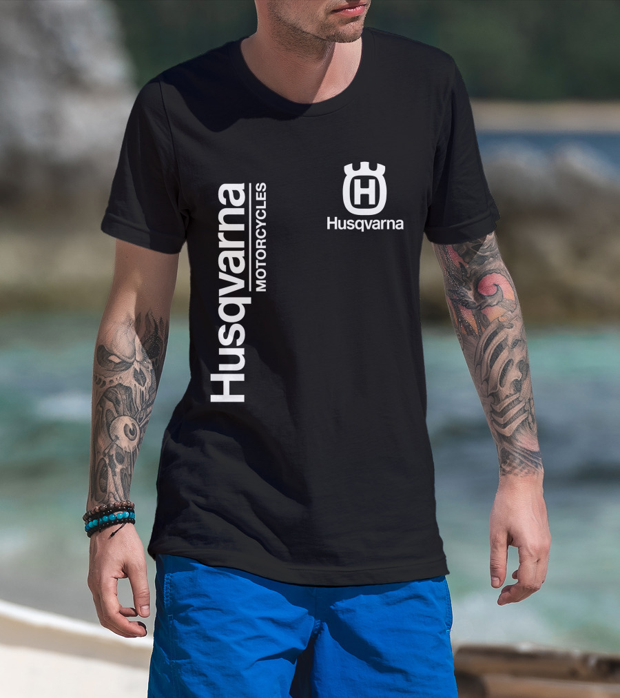 Husqvarna Motorcycles Vertical Text With Icon T-Shirt