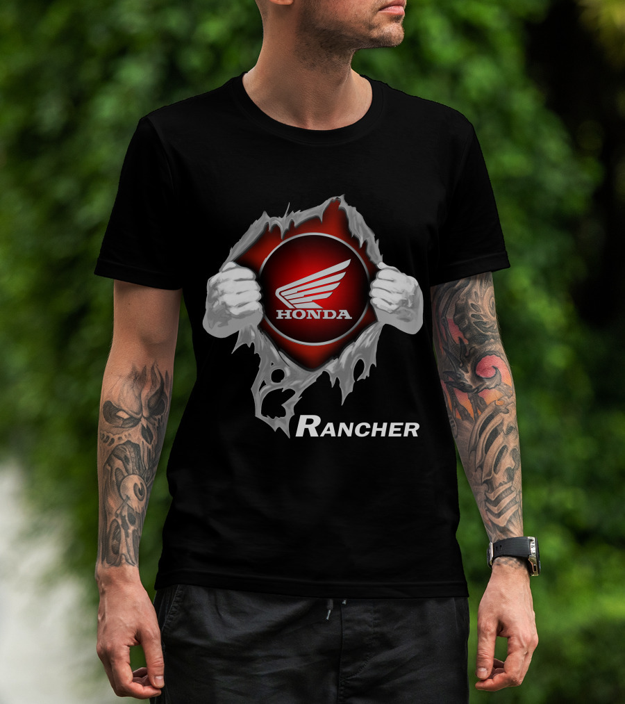 Honda Rancher Motorcycle Logo With Ripping Effect T-Shirt