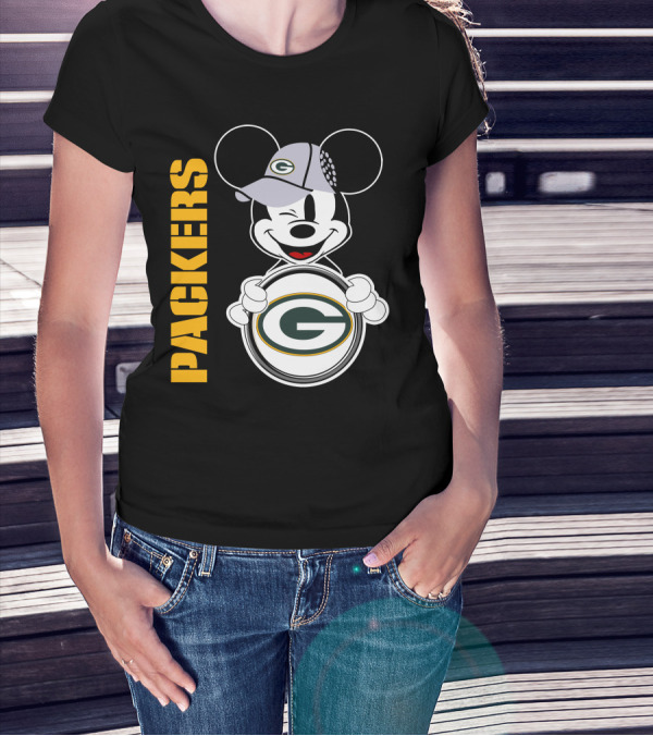 Packers G Logo With Winking Mickey Mouse Ears Hat T-Shirt