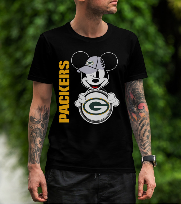 Packers G Logo With Winking Mickey Mouse Ears Hat T-Shirt